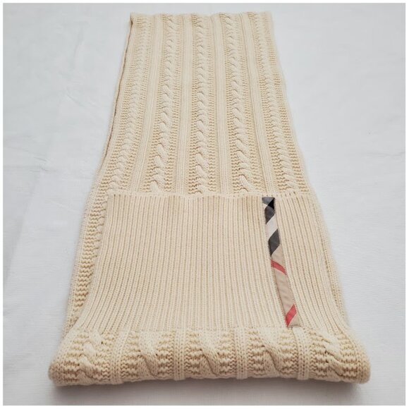 Burberry Authentic Wool/Cashmere Scarf Chunky Oversize Cable Knit Unisex 13 x 86 - Picture 13 of 16
